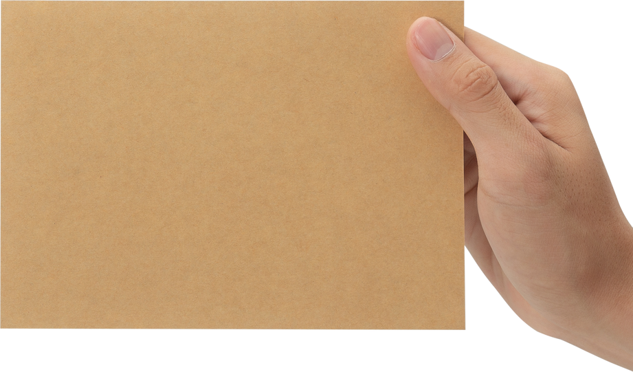 Hand holding blank cardboard paper, Greeting card mockup